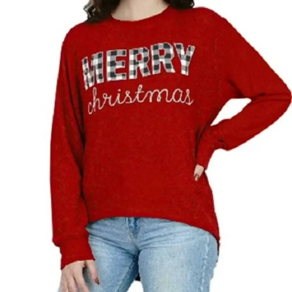 ROYCE BRAND Soft Terry Cloth MERRY CHRISTMAS Holiday Sweatshirt Top Sz S
